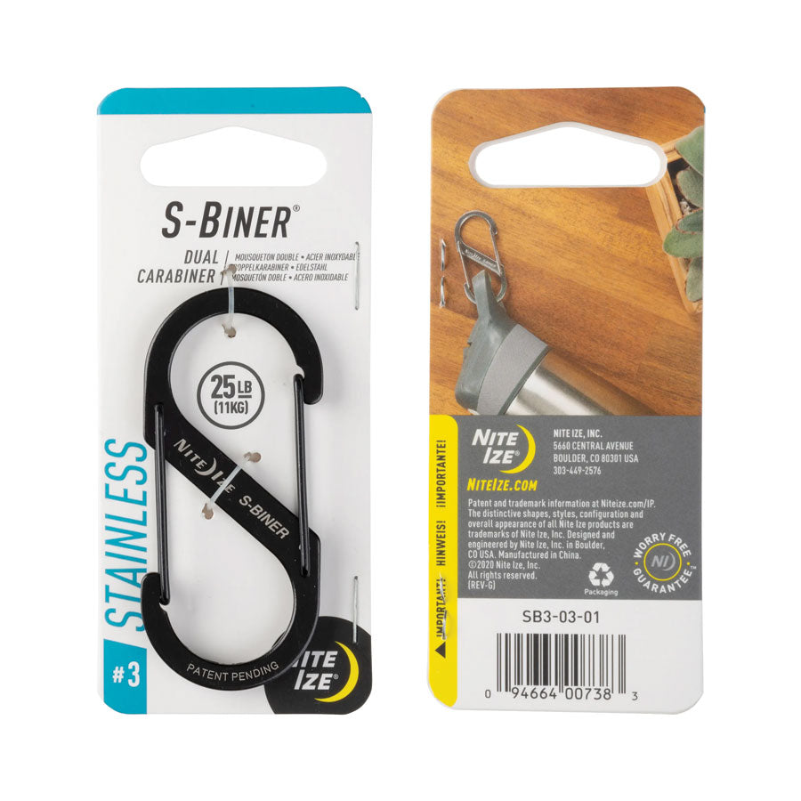 Nite Ize S-Biner Dual Carabiner Stainless Steel-S-Biner-Nite-Ize-#3 Single-Black-TacSource