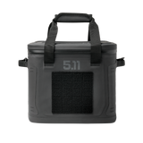 Black tactical cooler bag with handle on a white background