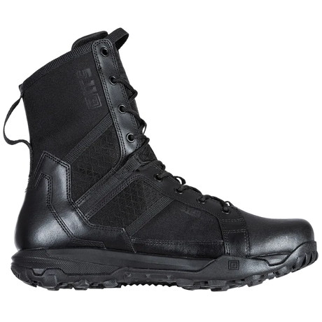 A single black tactical combat boot shown in a side profile view against a solid white background.