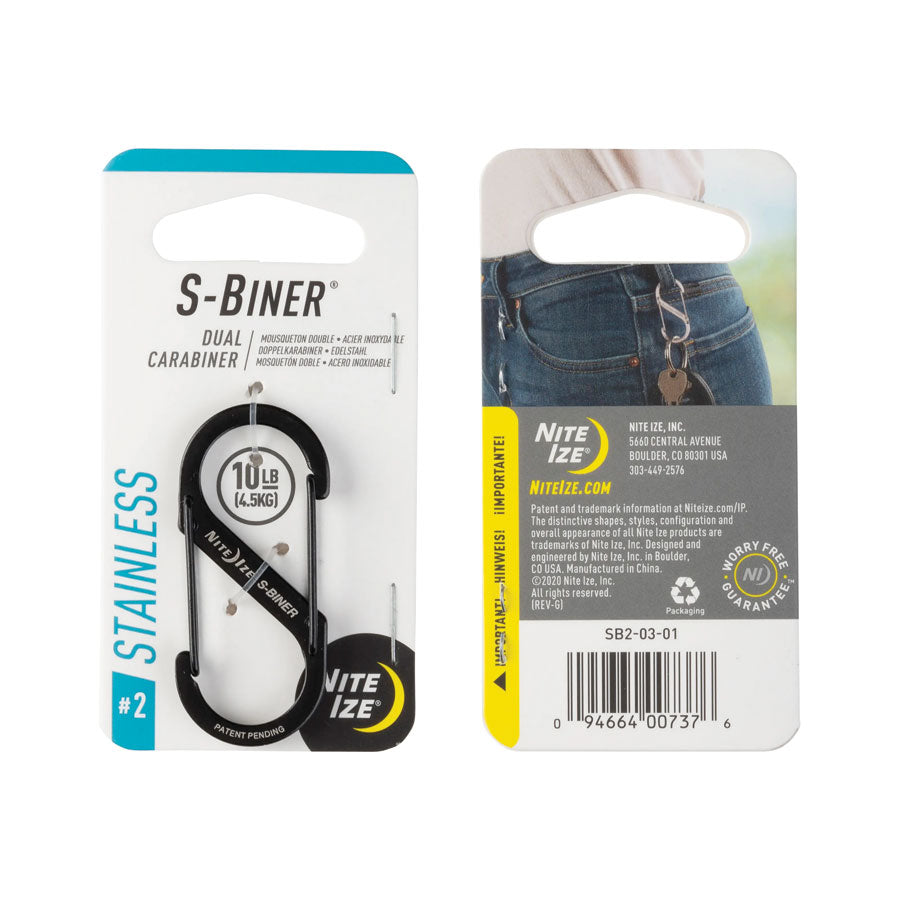 Nite Ize S-Biner Dual Carabiner Stainless Steel-S-Biner-Nite-Ize-#2 Single-Black-TacSource