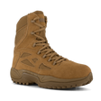 Reebok Rapid Response 8 side zip composite toe boot in coyote, angled view of the outer side