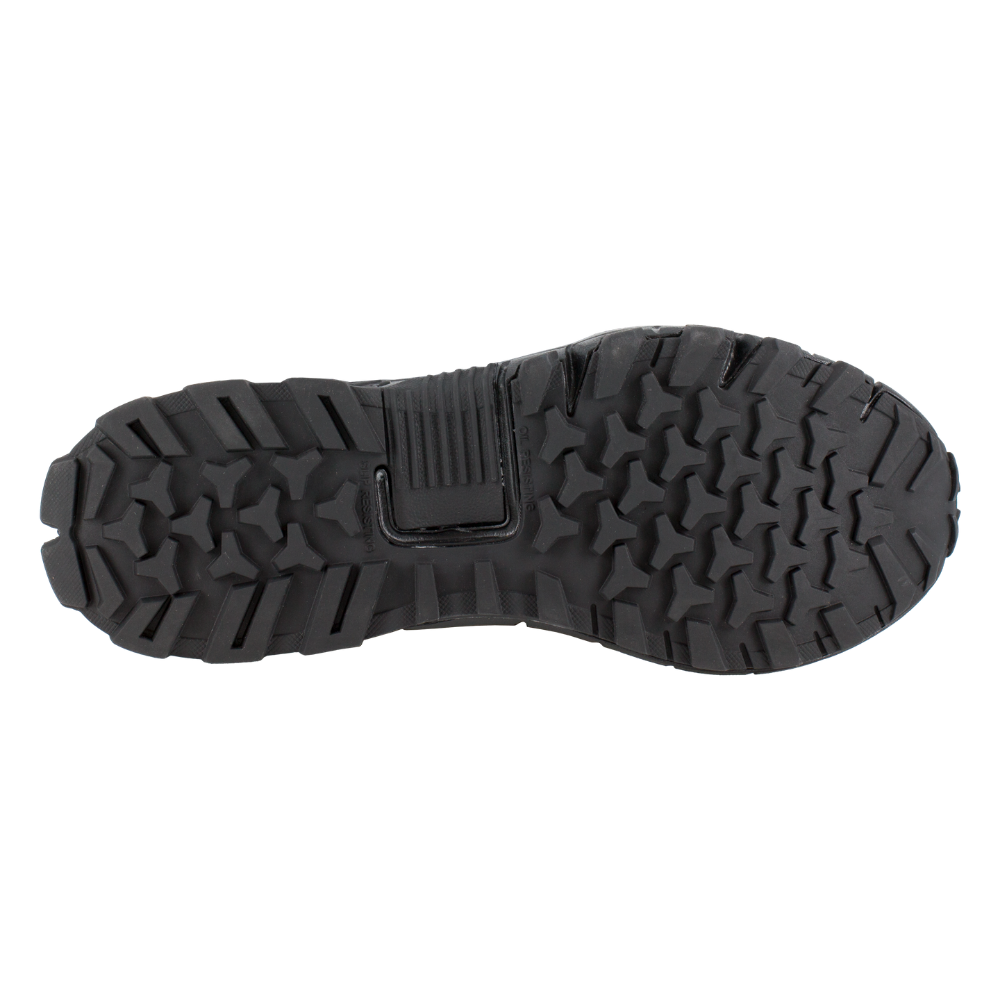 Reebok Trailgrip Tactical 8 side zip waterproof boot in black, view of the outsole tread from below